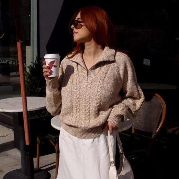 Darling Trusty Cable Knit Sweater in Desert Sand - Picture 2 of 5